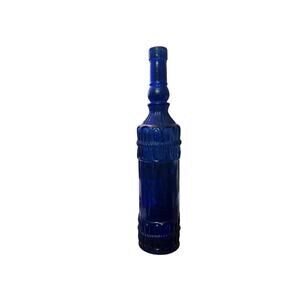 Blue Glass Bottle 13" With Embossed Rope Design Home Decor Collectible